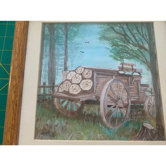 Vintage Hand Painted Wagon Wall Art 10"x10" Signed Original Rustic Decor - Picture 2 of 5